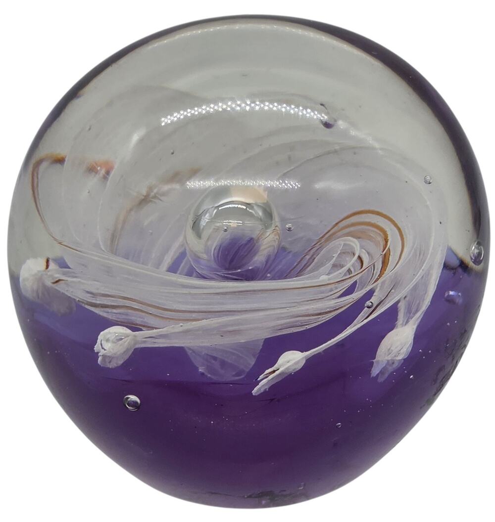 Dynasty Gallery Heirloom Glass Collectibles PAPERWEIGHT PURPLE WHITE SWIRL